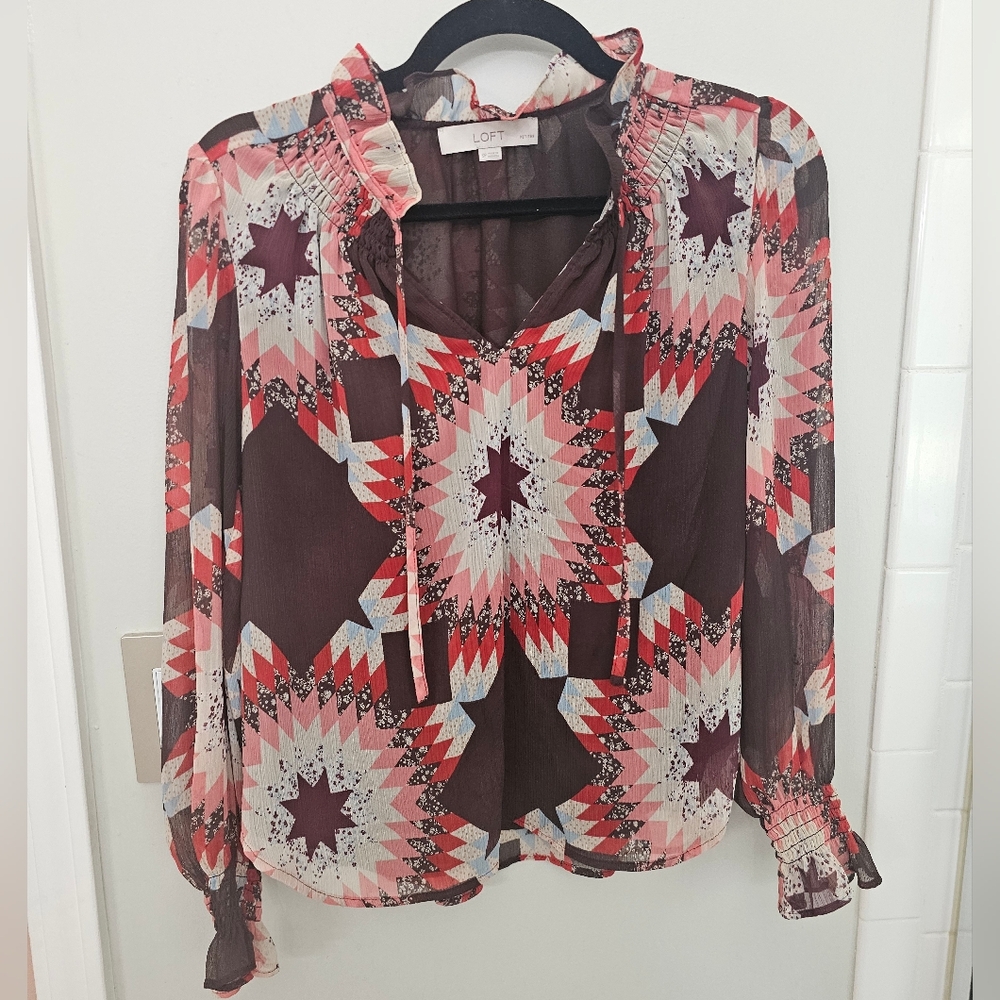 Loft sheer geo print blouse small